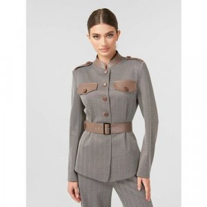 Пиджак, средней длины, силуэт прилегающий, размер 48, коричневый Lo. Цвет: серый