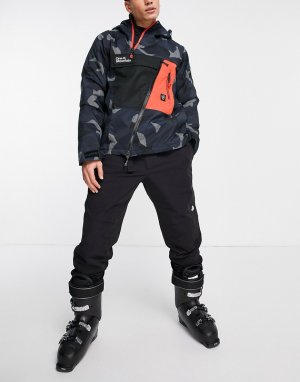 Черная лыжная куртка из технологичной ткани с камуфляжным принтом Project X-Черный Surfanic
