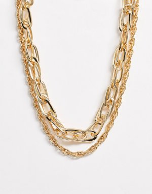 Массивное ожерелье-цепочка в несколько рядов -Золотой Pieces