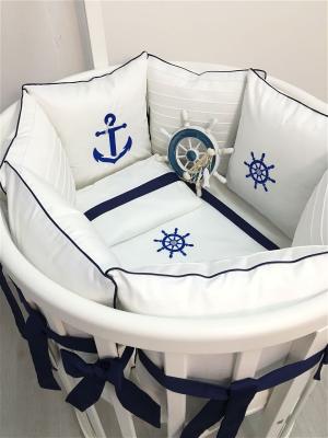 Комплект постельного белья в детскую кроватку Севастополь, 18 предметов MARELE. Цвет: синий, белый