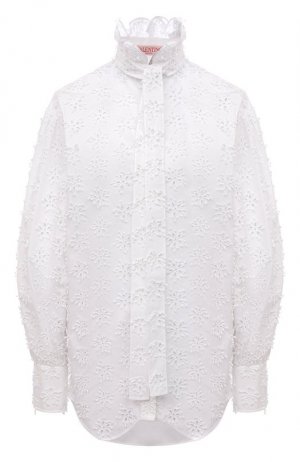 Хлопковая блузка Valentino. Цвет: белый