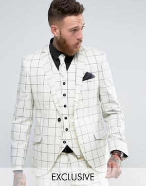 Зауженный клетчатый пиджак из ткани с добавлением шерсти -Белый Heart & Dagger