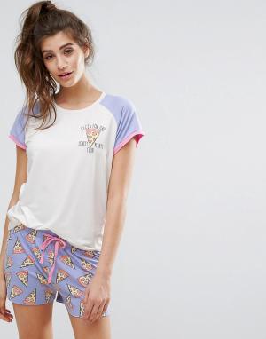 Пижамный топ с рукавами реглан и шорты принтом пиццы Chelsea Peers. Цвет: мульти