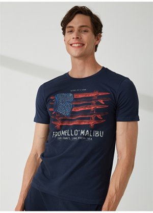 Синяя мужская футболка с круглым вырезом Fred Mello