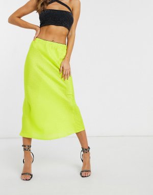 Атласная жаккардовая юбка миди -Зеленый цвет QED London