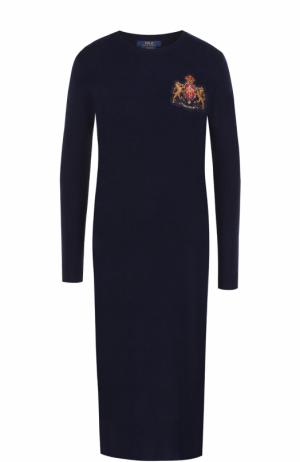 Платье-миди из смеси шерсти и кашемира с длинным рукавом Polo Ralph Lauren. Цвет: темно-синий