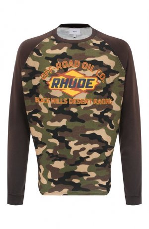 Хлопковый лонгслив Rhude. Цвет: хаки