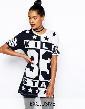 Платье-футболка с номером и звездочками Kill Star. Цвет: мульти