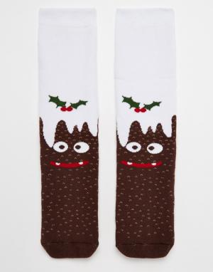 Носки-слиперы с рисунком рождественского пудинга Urban Eccentric. Цвет: мульти