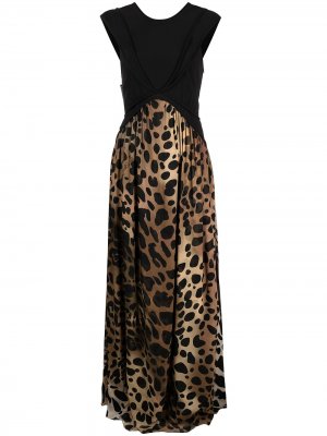Длинное платье с леопардовым принтом Just Cavalli. Цвет: черный
