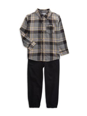 Комплект из двух предметов: рубашка и брюки в клетку для маленького мальчика , цвет Black Grey Multi Timberland