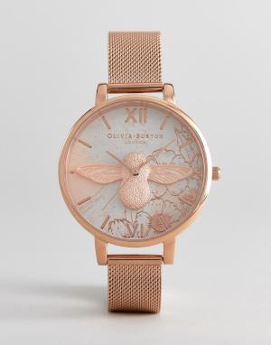 Часы цвета розового золота с сетчатым браслетом и абстрактным цветочны Olivia Burton. Цвет: золотой