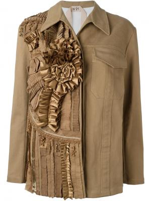 Embellished denim jacket Nº21. Цвет: телесный