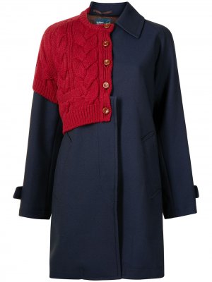 Шерстяное пальто с трикотажной вставкой Kolor. Цвет: синий