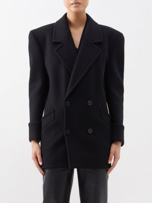 Двубортное пальто оверсайз из шерсти , черный Saint Laurent