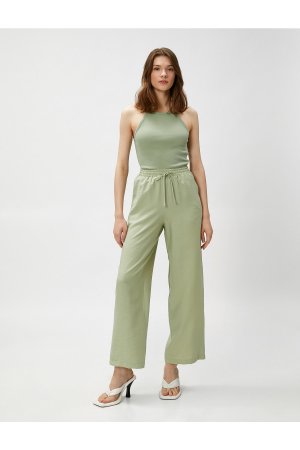 Укороченные широкие брюки с завязкой на талии , зеленый Koton