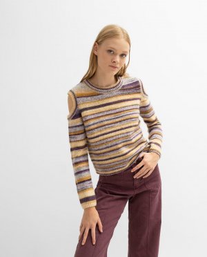 Женский свитер с открытыми плечами и круглым вырезом , фиолетовый Noon. Цвет: фиолетовый