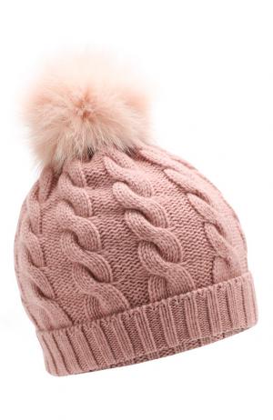 Кашемировая шапка с меховым помпоном Kashja` Cashmere. Цвет: розовый