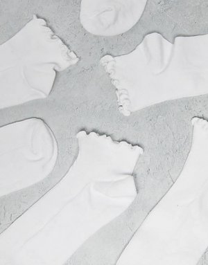 Комплект из трех белых коротких носков с оборками ASOS DESIGN