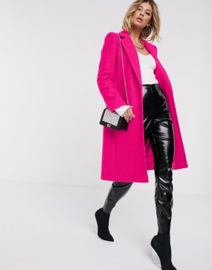 Неоново-розовое пальто из ткани с добавлением шерсти застежкой на одну пуговицу -Розовый Helene Berman