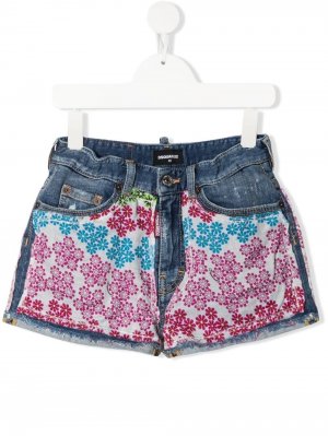 Джинсовые шорты с цветочным принтом Dsquared2 Kids. Цвет: синий