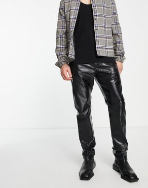 Черные прямые джинсы из искусственной кожи со вставками -Черный Jaded London