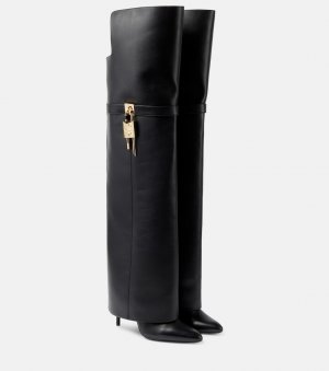Кожаные ботфорты с акульим замком , черный Givenchy