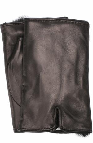 Кожаные митенки с меховой подкладкой Sermoneta Gloves. Цвет: черный
