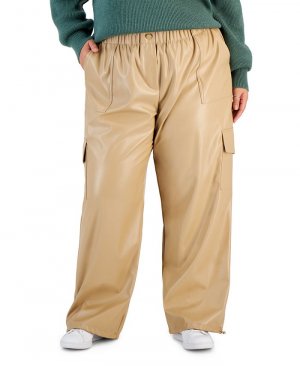 Модные широкие брюки-карго из искусственной кожи больших размеров , тан/бежевый And Now This