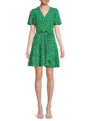 Платье Ярусное с поясом и цветочным принтом, зеленый Eliza J