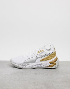 Белые кроссовки с серебристыми вставками Basketball Uproar hybrid Court Core-Белый Puma