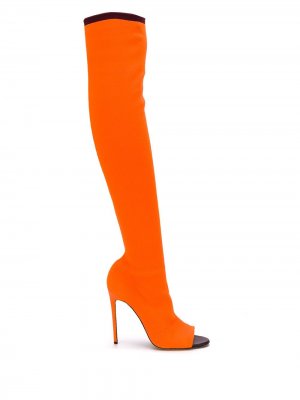 Трикотажные ботфорты Jasmin 115 с открытым носком Victoria Beckham. Цвет: оранжевый