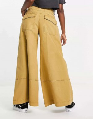 Винтажные коричневые брюки с широкими штанинами Free People. Цвет: коричневый
