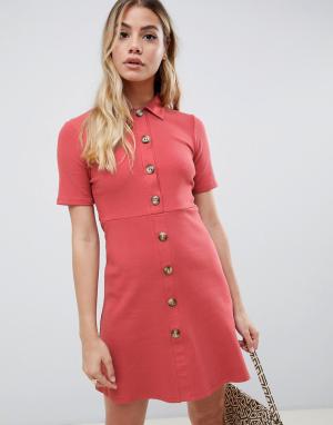 Платье-рубашка мини в стиле поло с большими пуговицами из искусственного рога -Розовый ASOS DESIGN