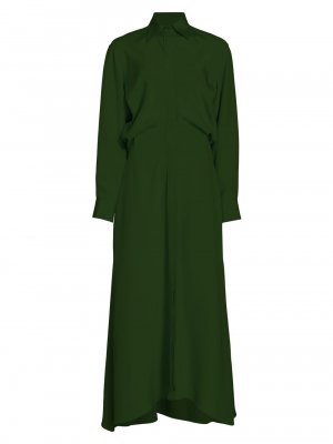 Длинное шелковое платье-рубашка Charlotte , зеленый Brandon Maxwell