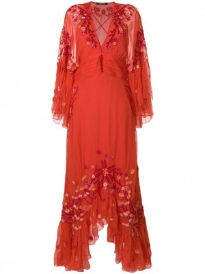 Длинное платье с цветочной вышивкой Roberto Cavalli. Цвет: желтый