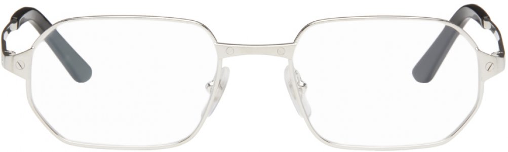 Серебряные прямоугольные очки , цвет Silver/Silver/Transparent Cartier
