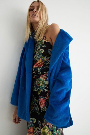 Двубортный пиджак из искусственного меха , синий Warehouse