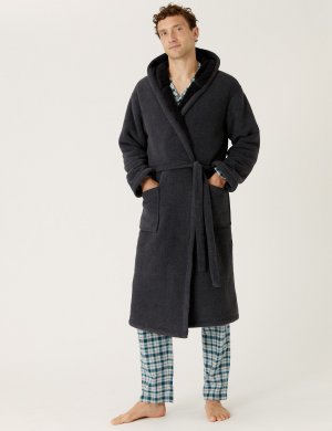 Флисовый халат Supersoft с капюшоном , серый микс Marks & Spencer