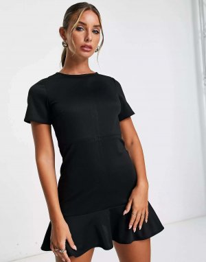 Черное мини-платье с короткими рукавами и ярким подолом ASOS