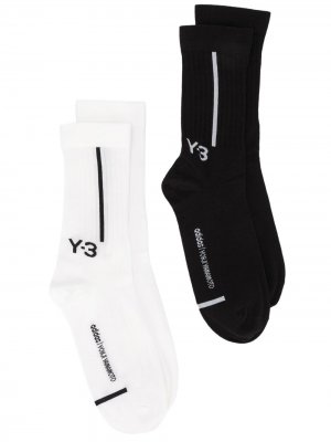 Комплект из двух пар носков с логотипом Y-3. Цвет: черный/cбелый