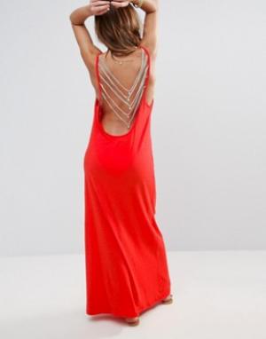 Пляжное платье с открытой спинкой Pitusa. Цвет: красный
