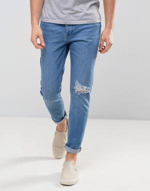 Выбеленные джинсы скинни цвета индиго с развернутым краем Zeffer. Цвет: синий