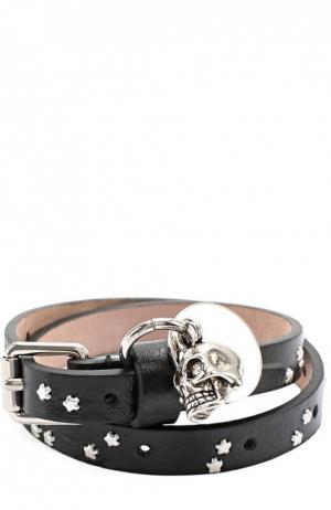 Кожаный браслет с подвеской в виде черепа Alexander McQueen. Цвет: черный