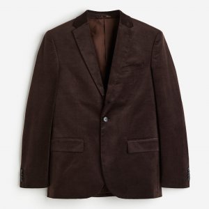 Вельветовый пиджак Slim Fit Single-breasted, темно-коричневый H&M