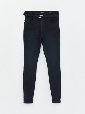 Женские джинсовые брюки скинни с поясом на талии , черное родео LCW Jeans