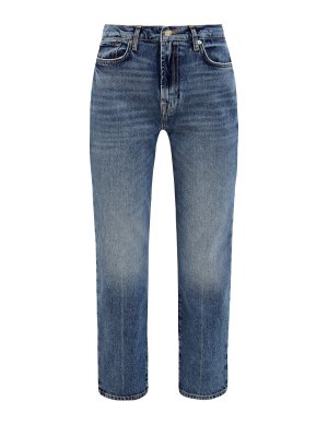 Укороченные джинсы из выбеленного денима с нашивкой 7 FOR ALL MANKIND. Цвет: синий