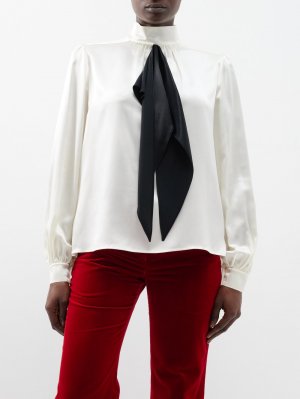 Блузка из шелкового атласа с акцентом на шарф , белый Bella Freud