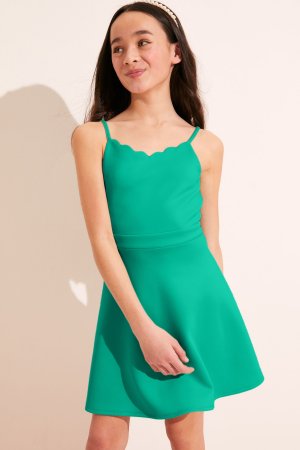 Платье А-силуэта из ткани с аквалангом отделкой ракушками на вырезе , зеленый Lipsy