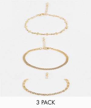 Набор из 3 золотистых, плотно обхватывающих руку браслетов -Золотистый ASOS DESIGN